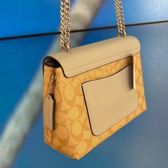 Coach Tammie Shoulder Bag In Signature Canvas Light Khaki / Light Teal - Picture 5 of 16